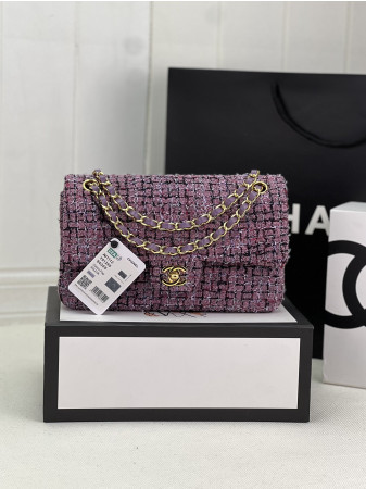 Ch*el classic 11.12 handbag tweed & gold-tone metal 6 × 9.9 × 2.5 in