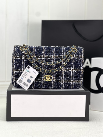 Ch*el classic 11.12 handbag tweed & gold-tone metal 6 × 9.9 × 2.5 in