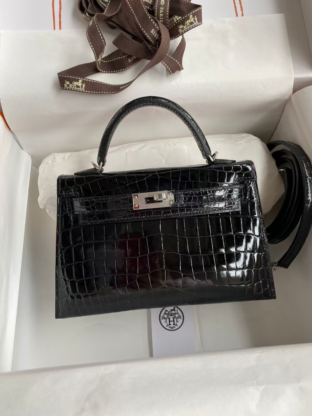 H**me5 mini kelly 19 19×6×12cm real alligator leather with the alligator stamp (customized, no exchange no return, about 20 days)