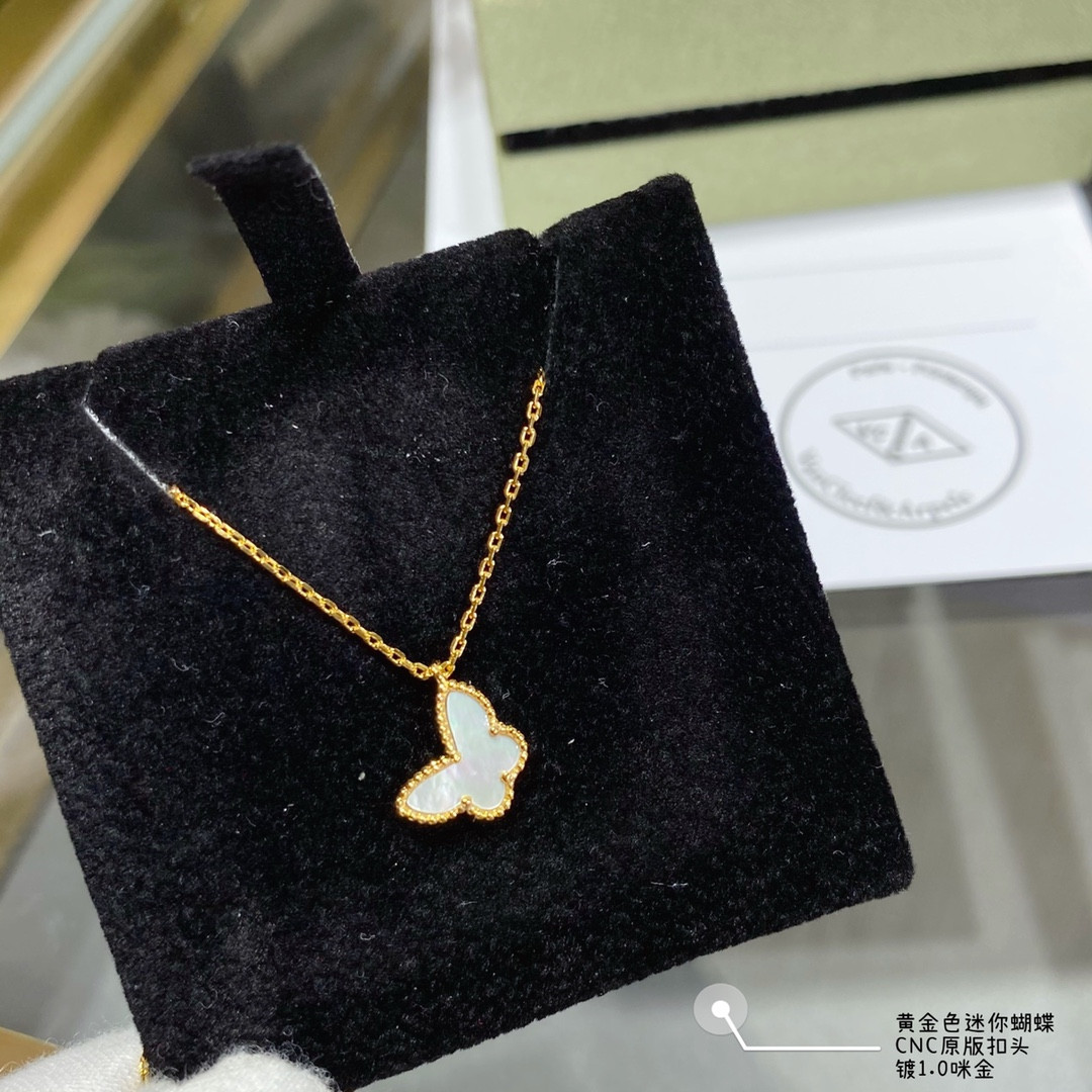 V*N CL*F & arpels premium white fritillary mini butterfly necklace
