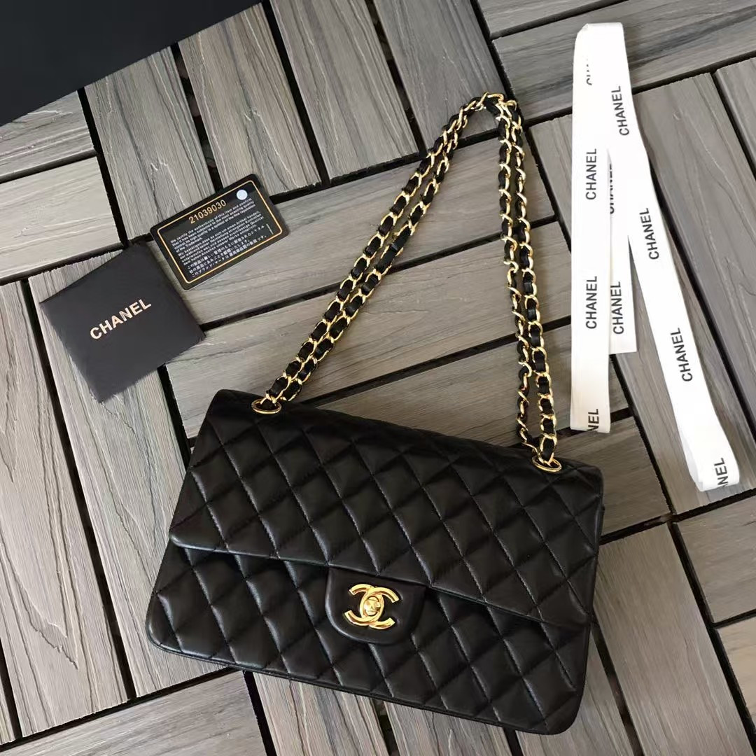 Ch*el small classic handbag gold metal black 14.5×23×6cm