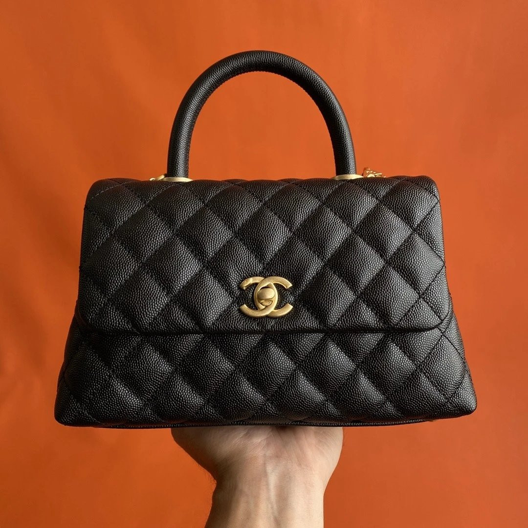Ch*el flap bag with top handle