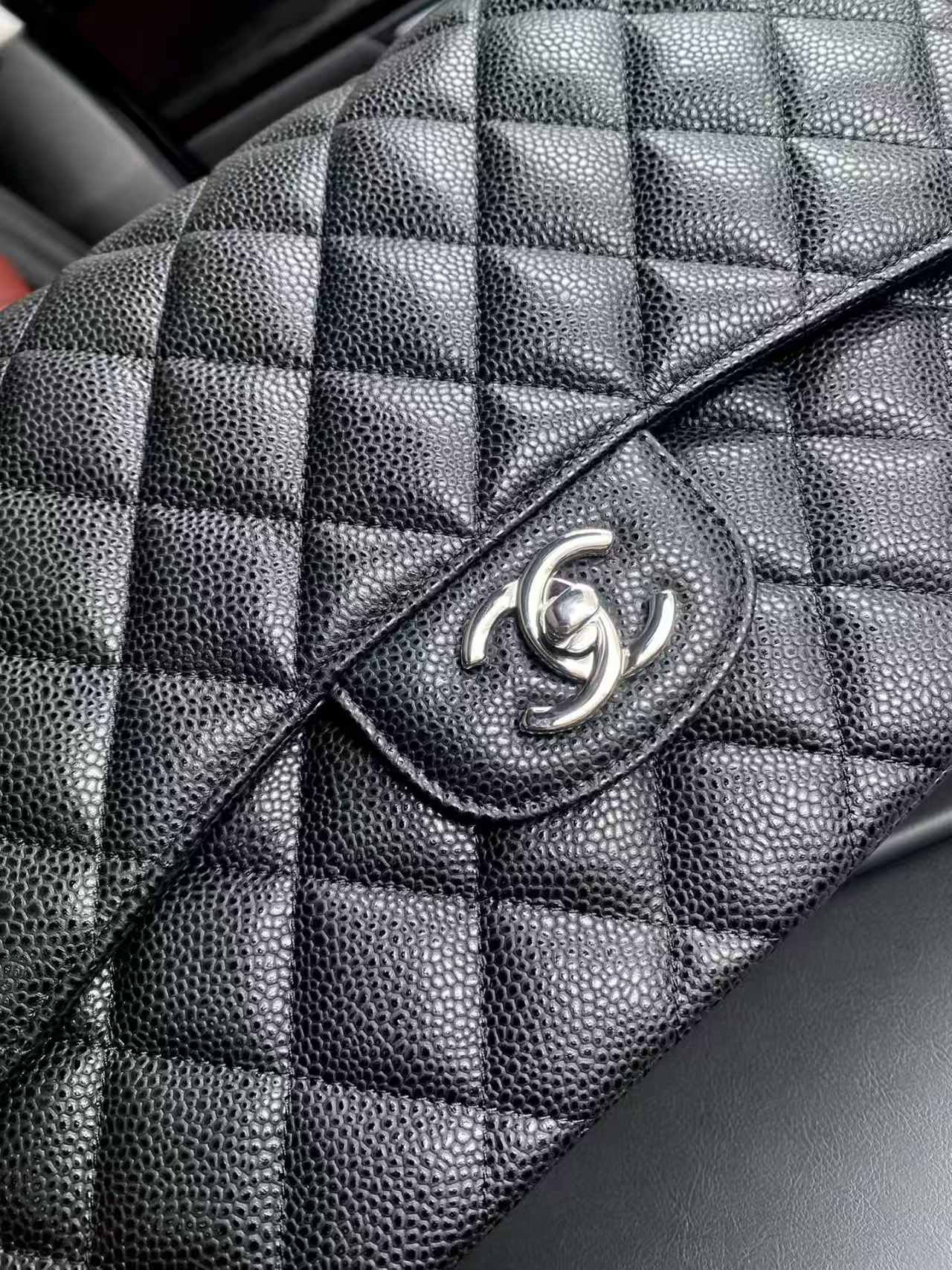 Ch*el classic flap jumbo 30cm cf black silver 19.5x30x10cm