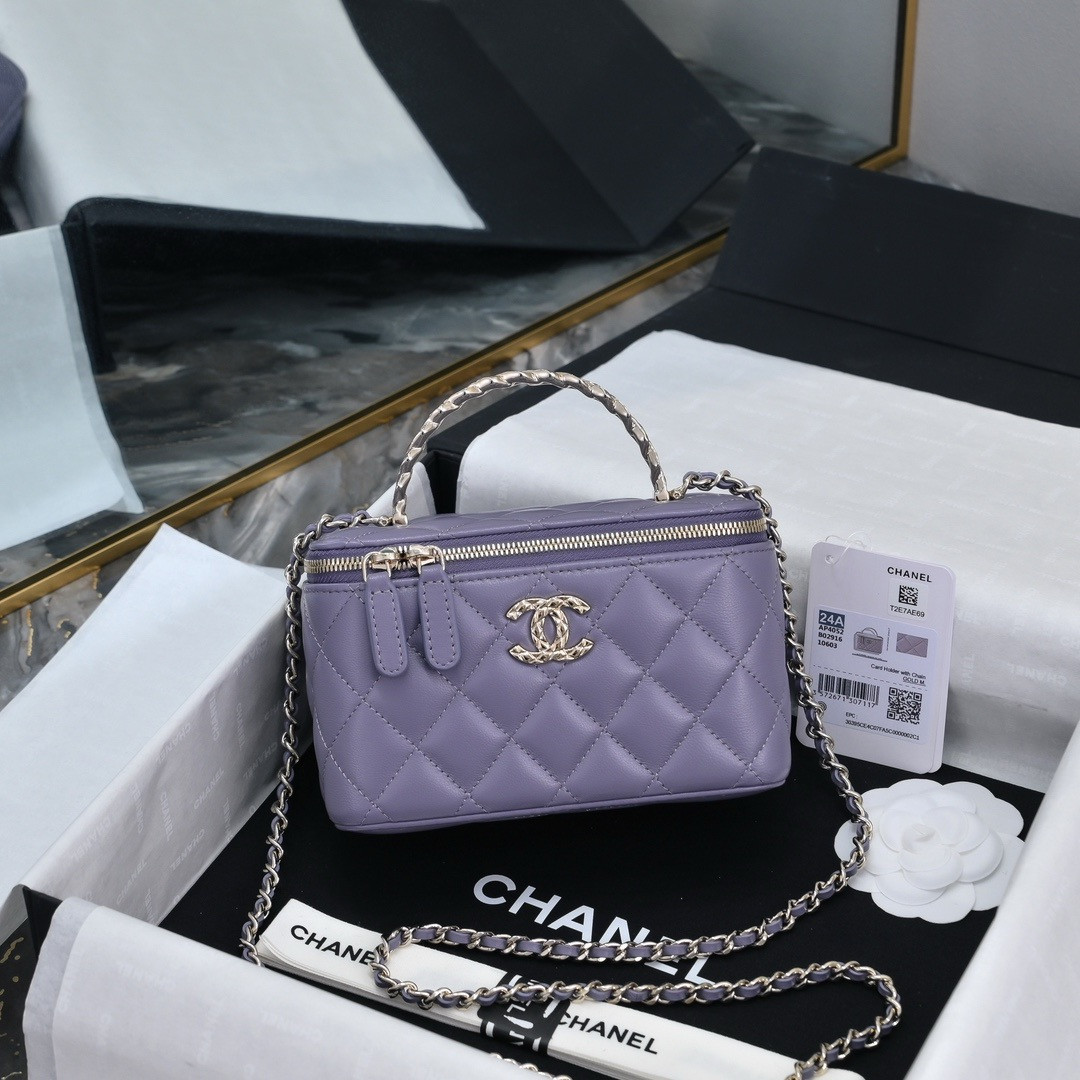 Ch*el clutch with chain 9.5x17x 8cm