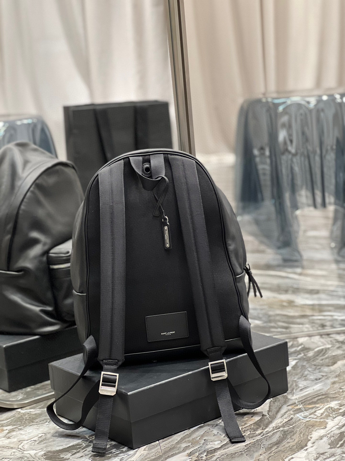 Y*L city backpack in canvas, nylon and leather   31 x 41 x 22 cm  12.2 x 16.1 x 8.6 inches