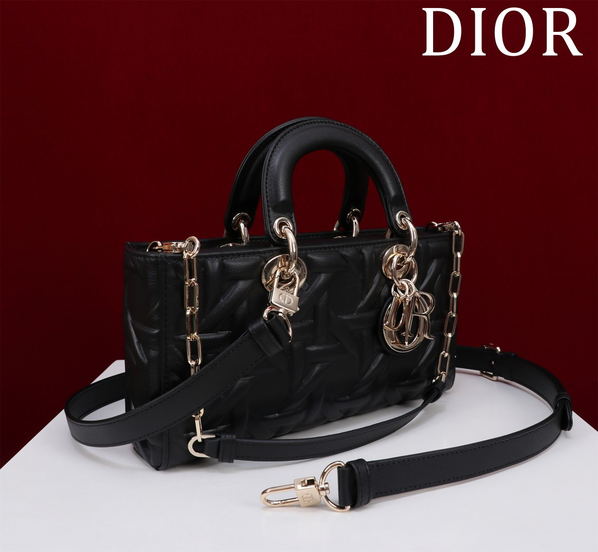 D*or medium lady d-joy bag latte graphic cannage 26 x 13.5 x 5 cm