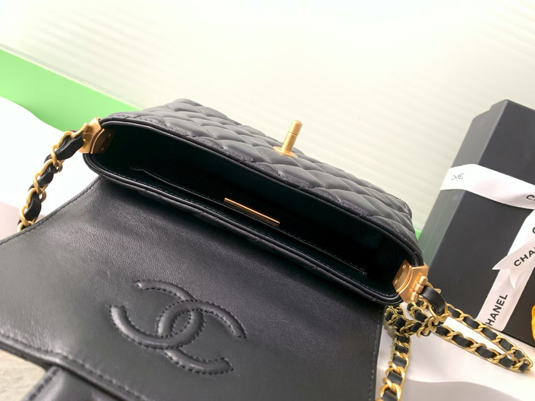 Ch*el small top handle flap bag as5355 14x20x6cm