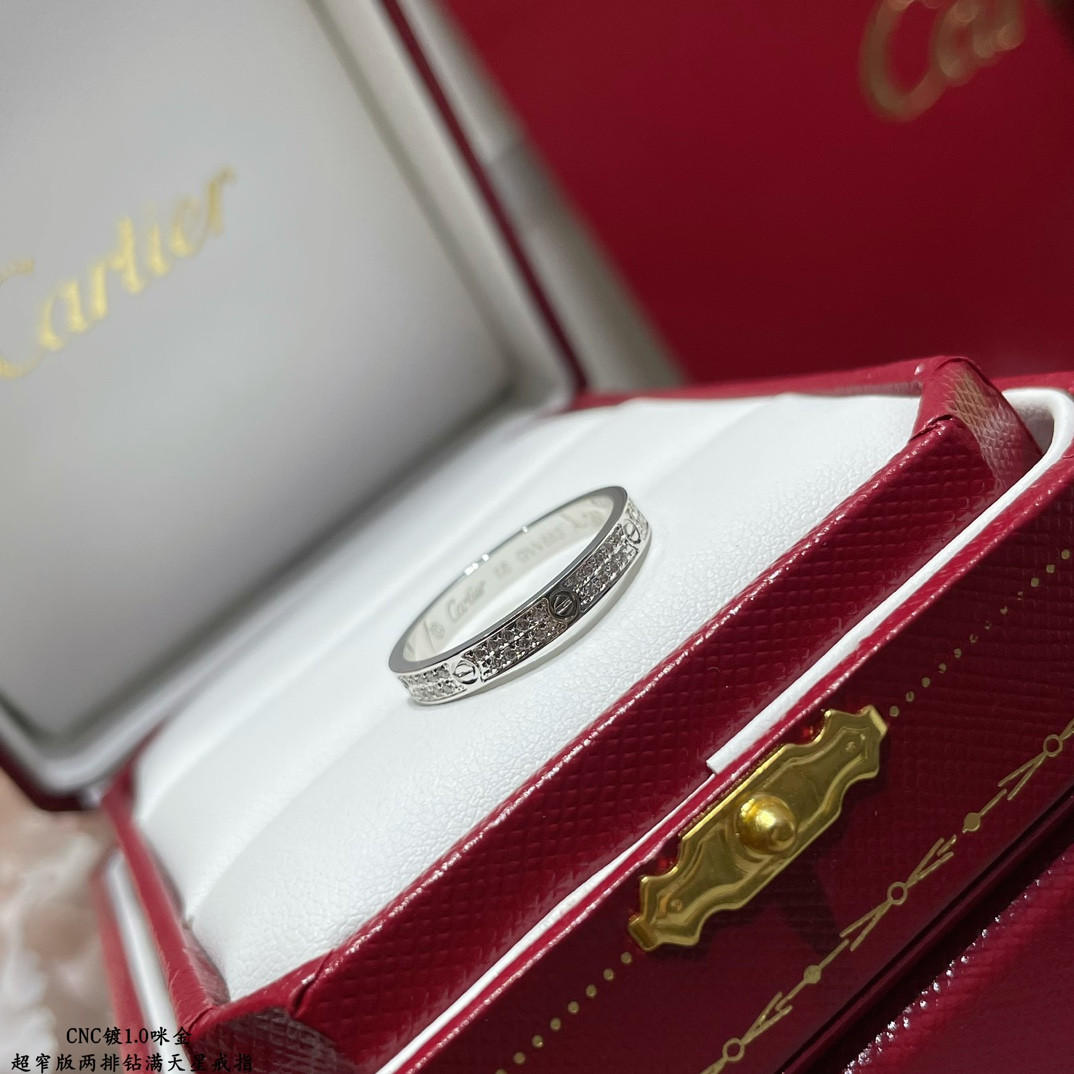 ca*t*er narrow version double-row Di*m*nd full pave ring