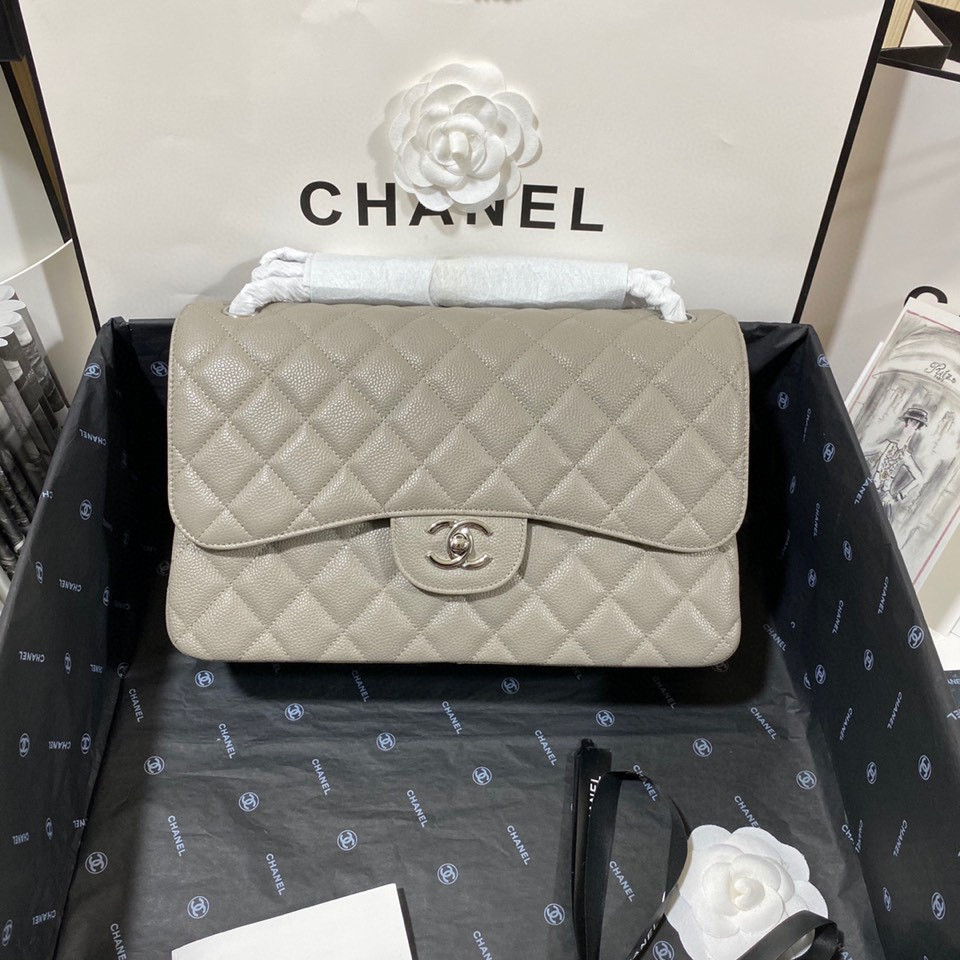 Ch*el classic flap jumbo 30cm cf grey silver 7.6 × 11.7 × 3.9 in