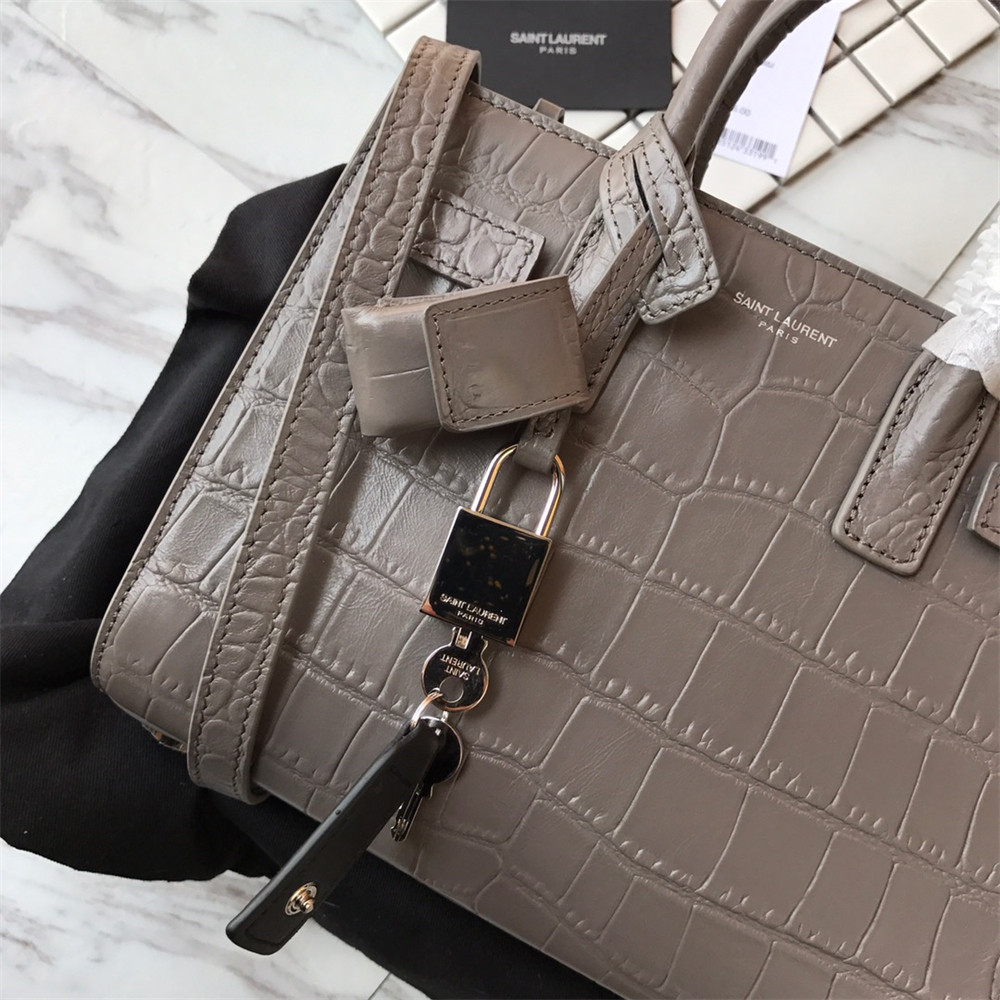 Y*L sac de jour nano in matte crocodile embossed leather dark grey