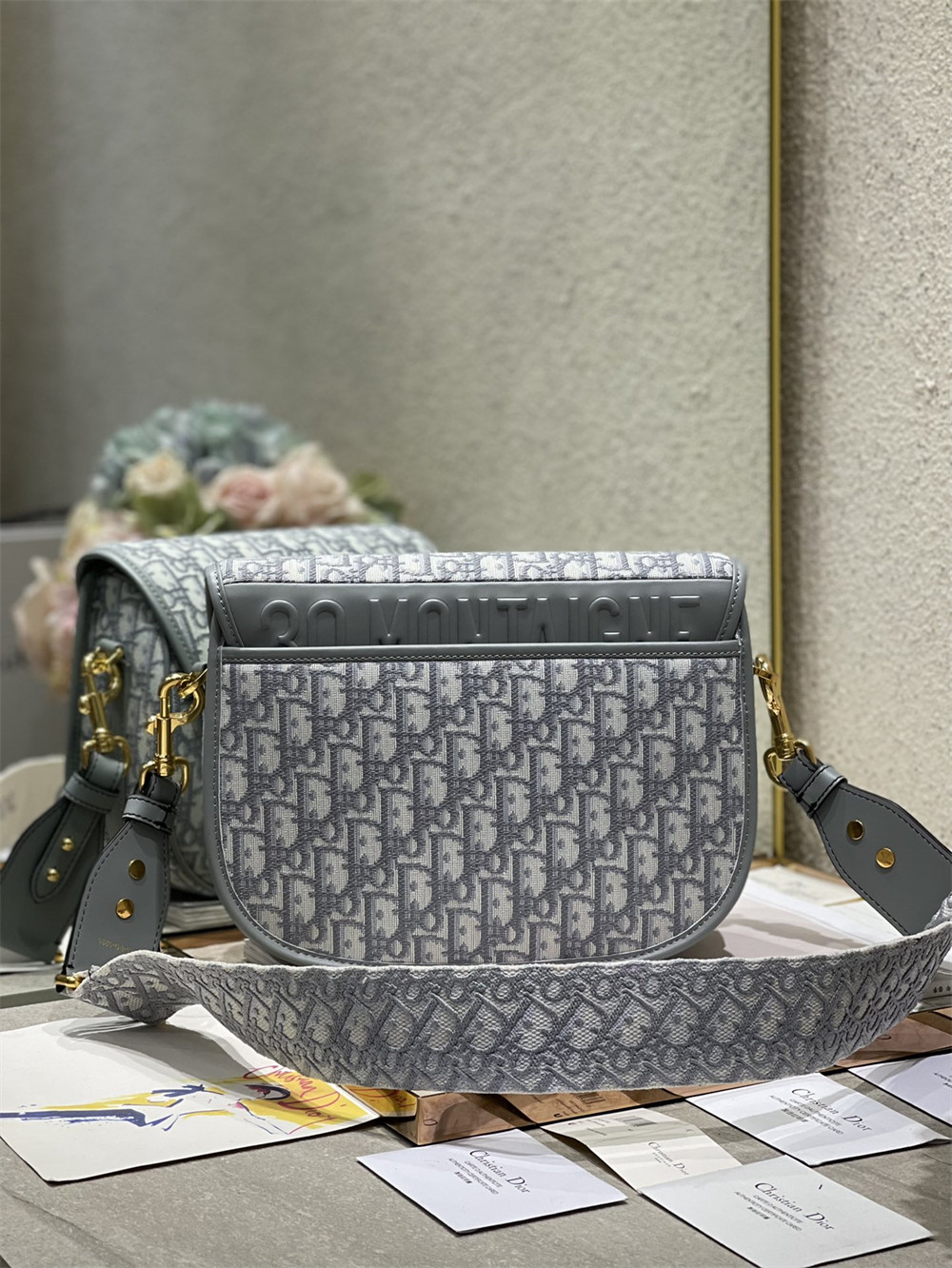 large D*or bobby bag grey D*or oblique jacquard