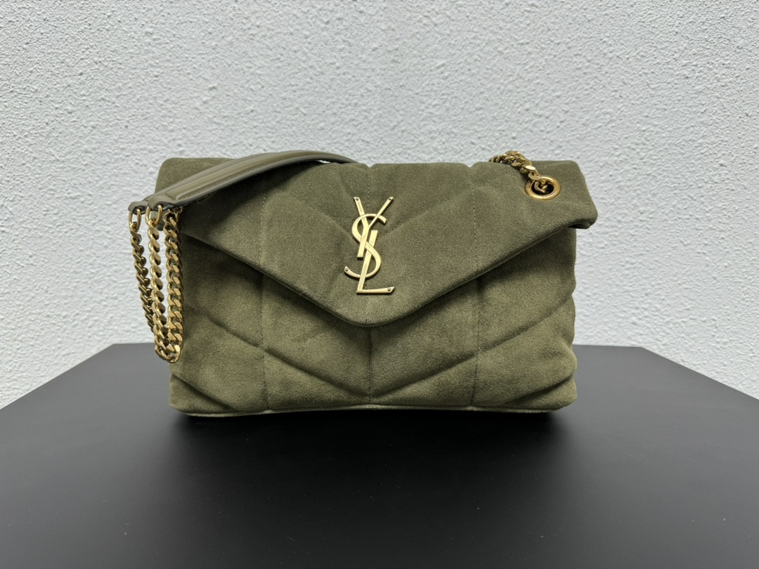Y*L puffer small in shiny velvet pale olive