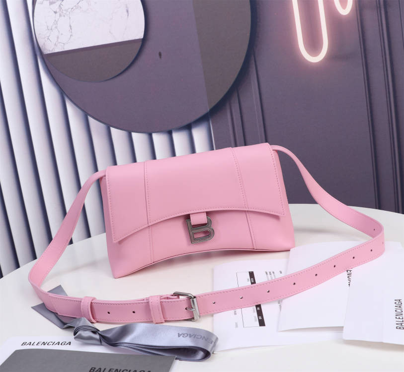 Ba*len*cia*ga women's hourglass wallet shoulder bag in pink l9 x h5.9 x w3.9 inch