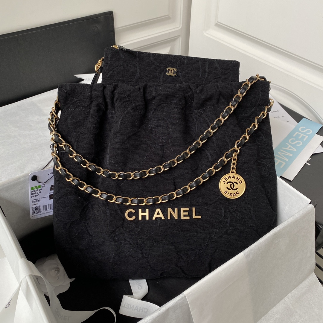 Ch*el 22 small handbag velvet black 13.7×14.4×2.7 in