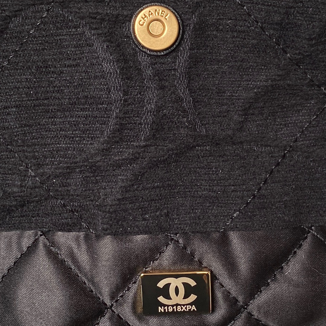 Ch*el 22 small handbag velvet black 13.7×14.4×2.7 in