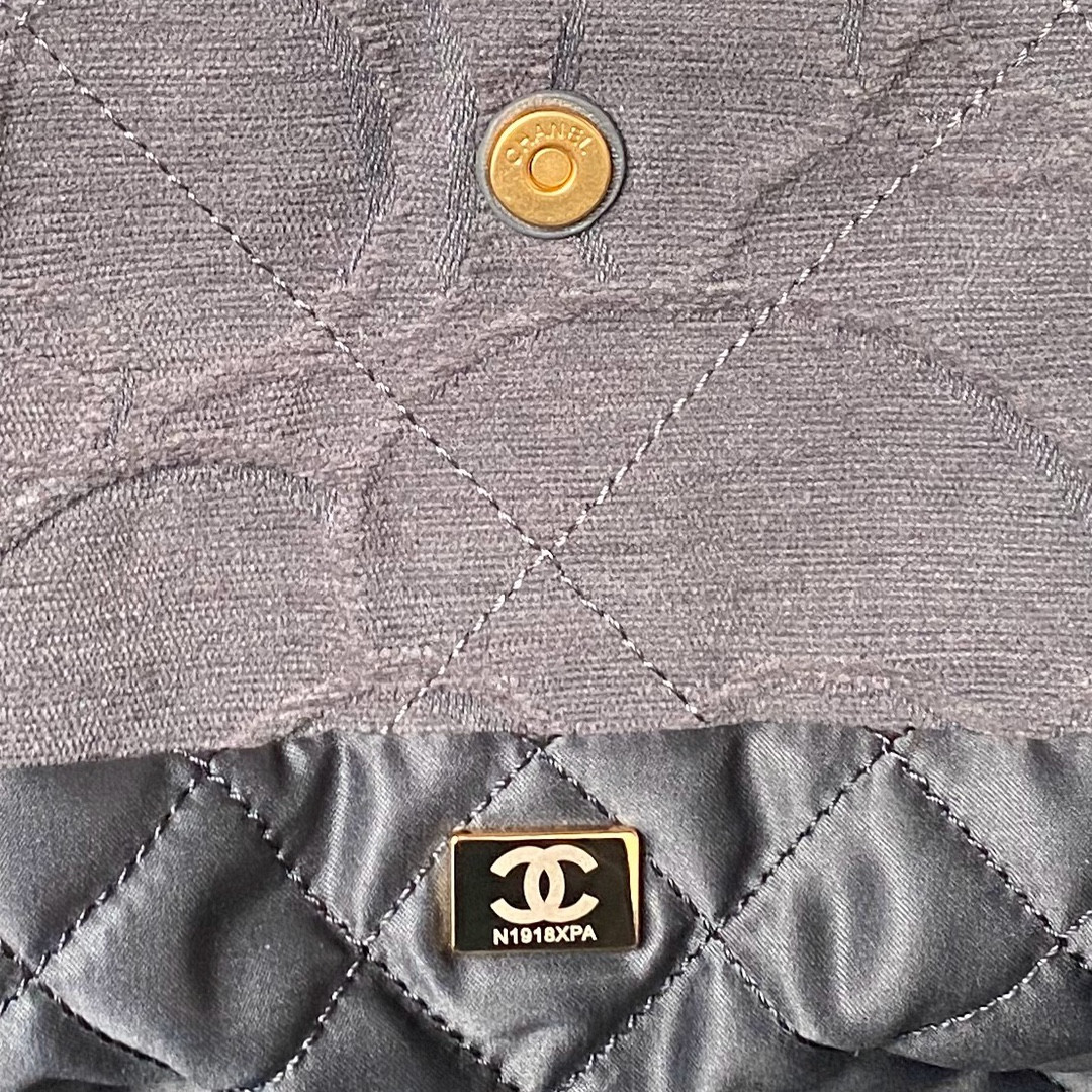Ch*el 22 handbag velvet grey 15.2×16.4×3.1 in