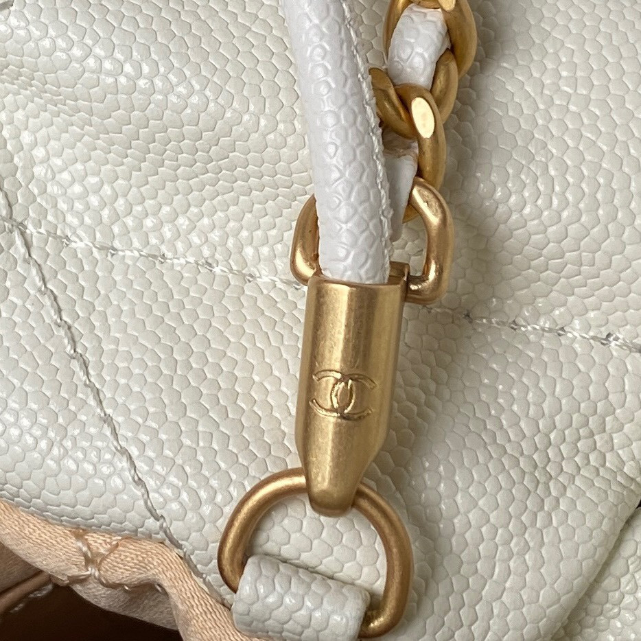 Ch*el 22 mini handbag grained leather white 7.8 × 7.4 × 2.3 in