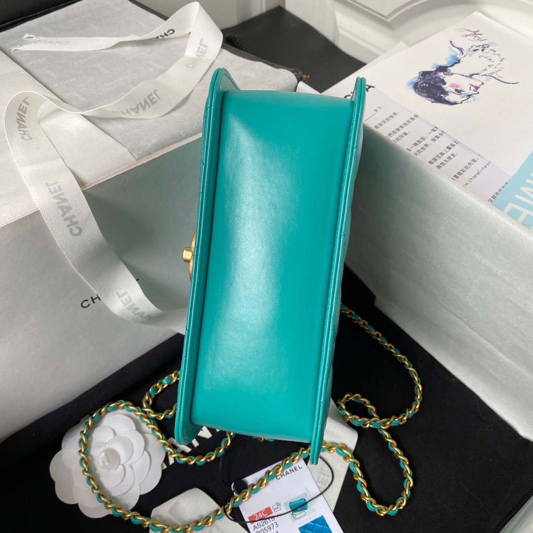 Ch*el mini flap bag blue 12×19×8cm