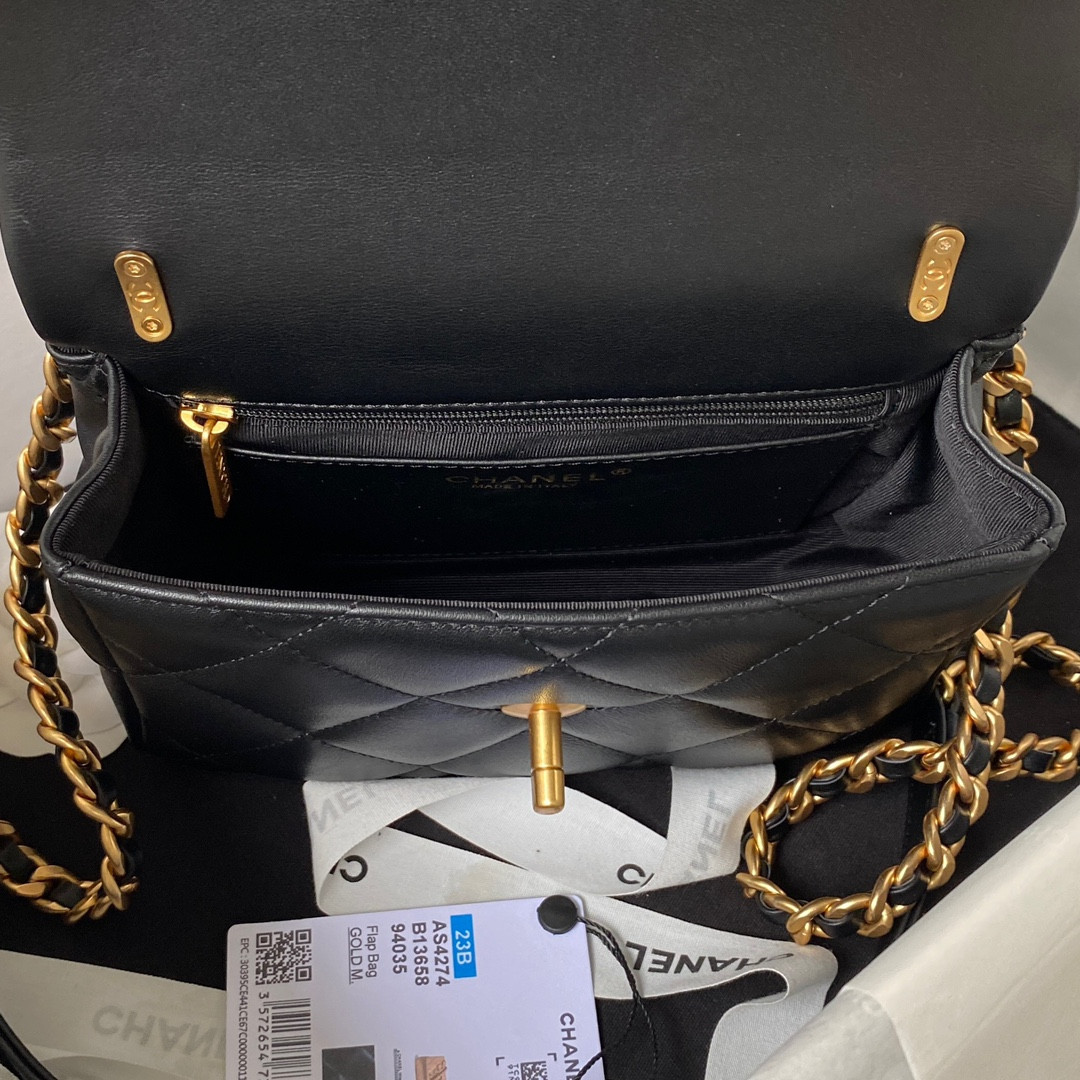 Ch*el mini flap bag black 5.3 × 6.6 × 3.1 in