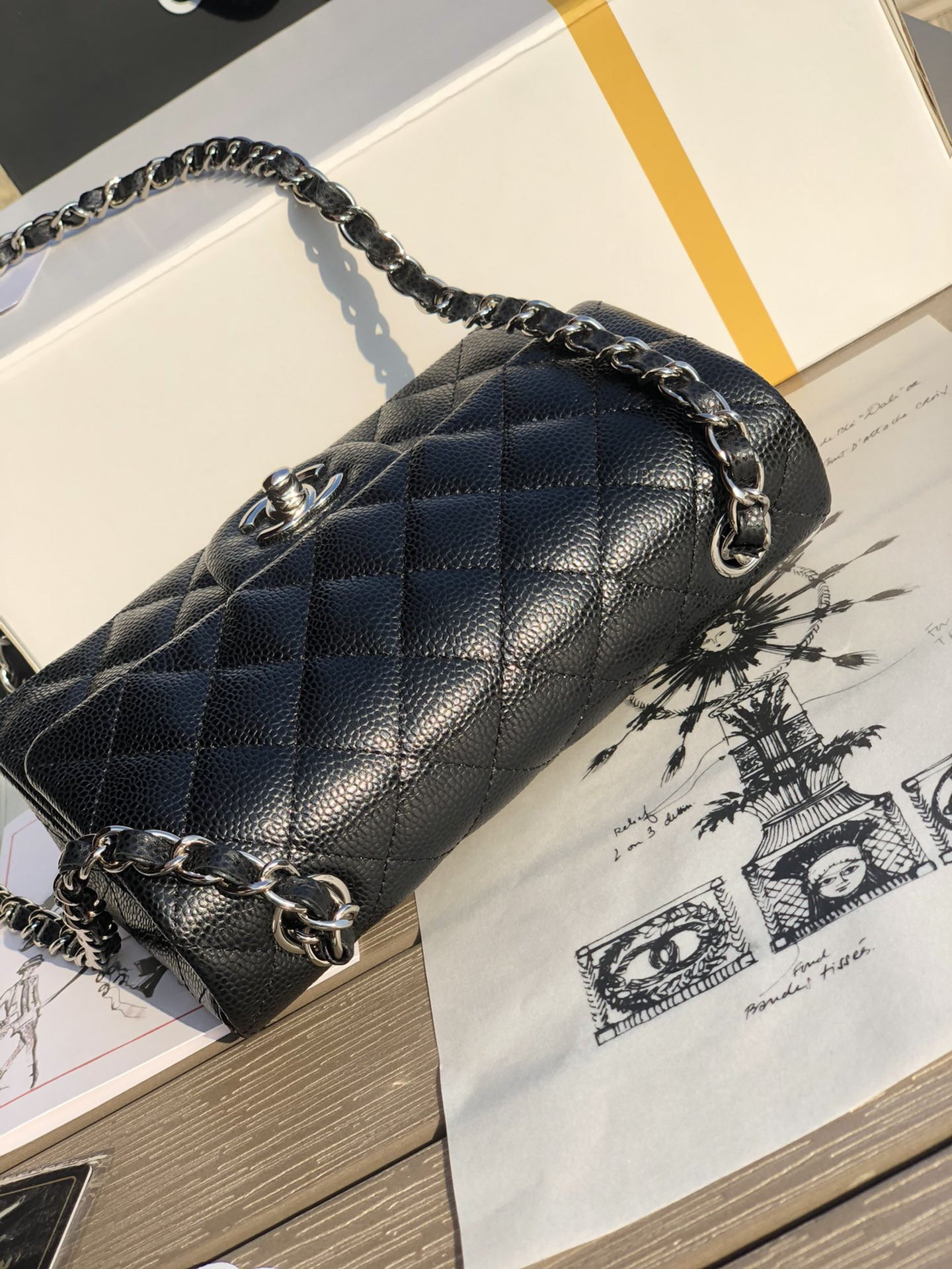 Ch*el mini flap bag black 4.7 × 7.8 × 2.3 in