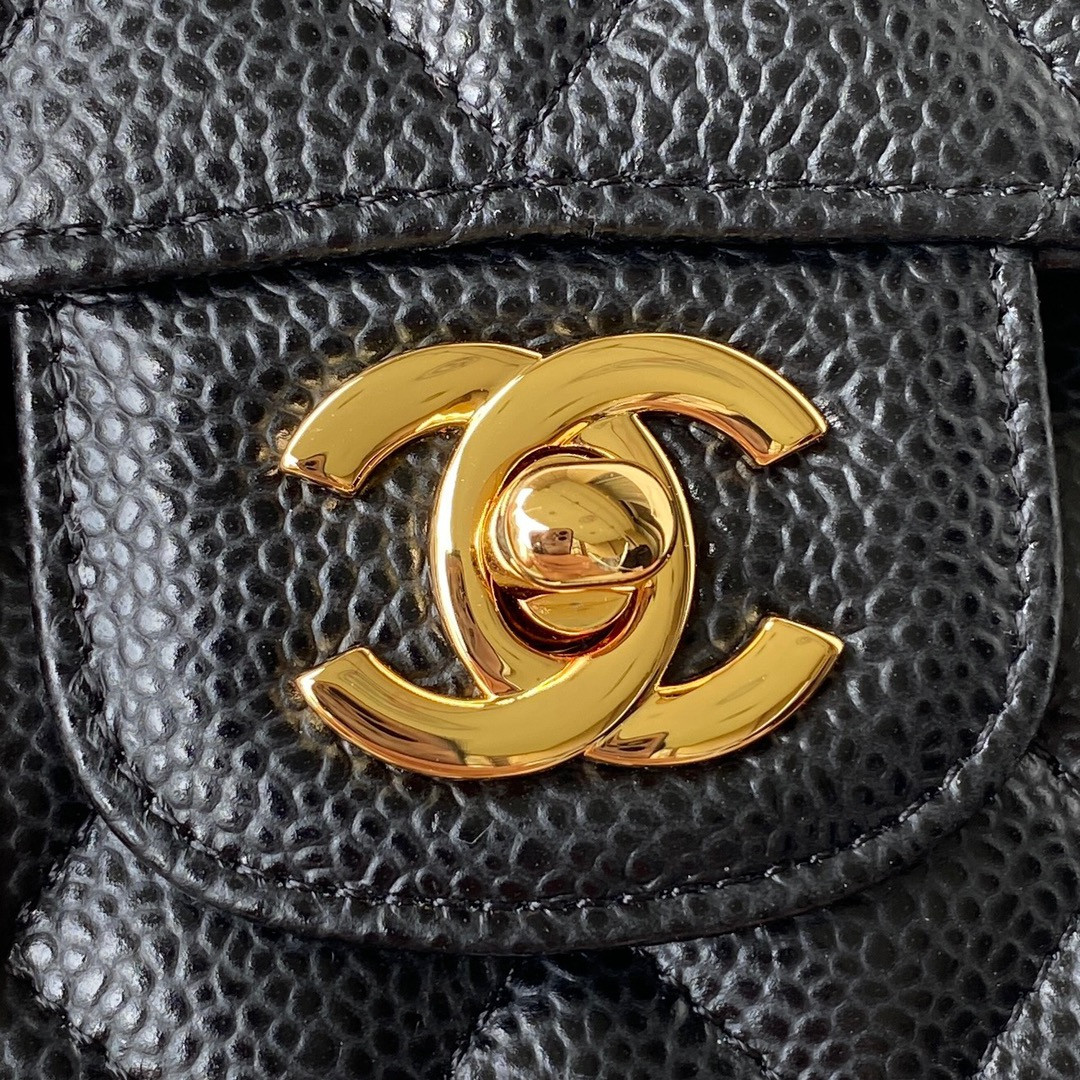 Ch*el small classic handbag grained calfskin & gold-tone metal black 5.7 × 9 × 2.3 in