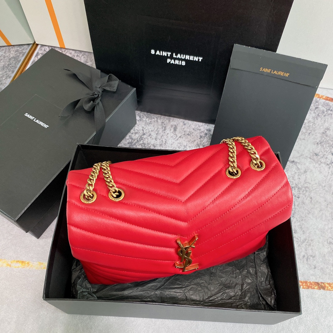 Y*L loulou medium in quilted leather red 12.5 x 8.6 x 3.5 inches