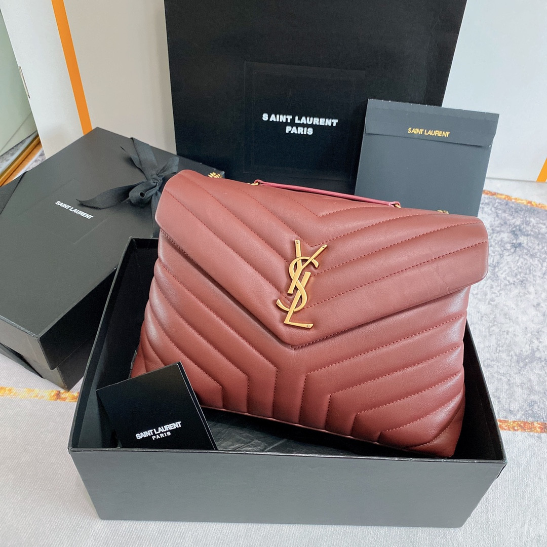 Y*L loulou medium in quilted leather light red 12.5 x 8.6 x 3.5 inches