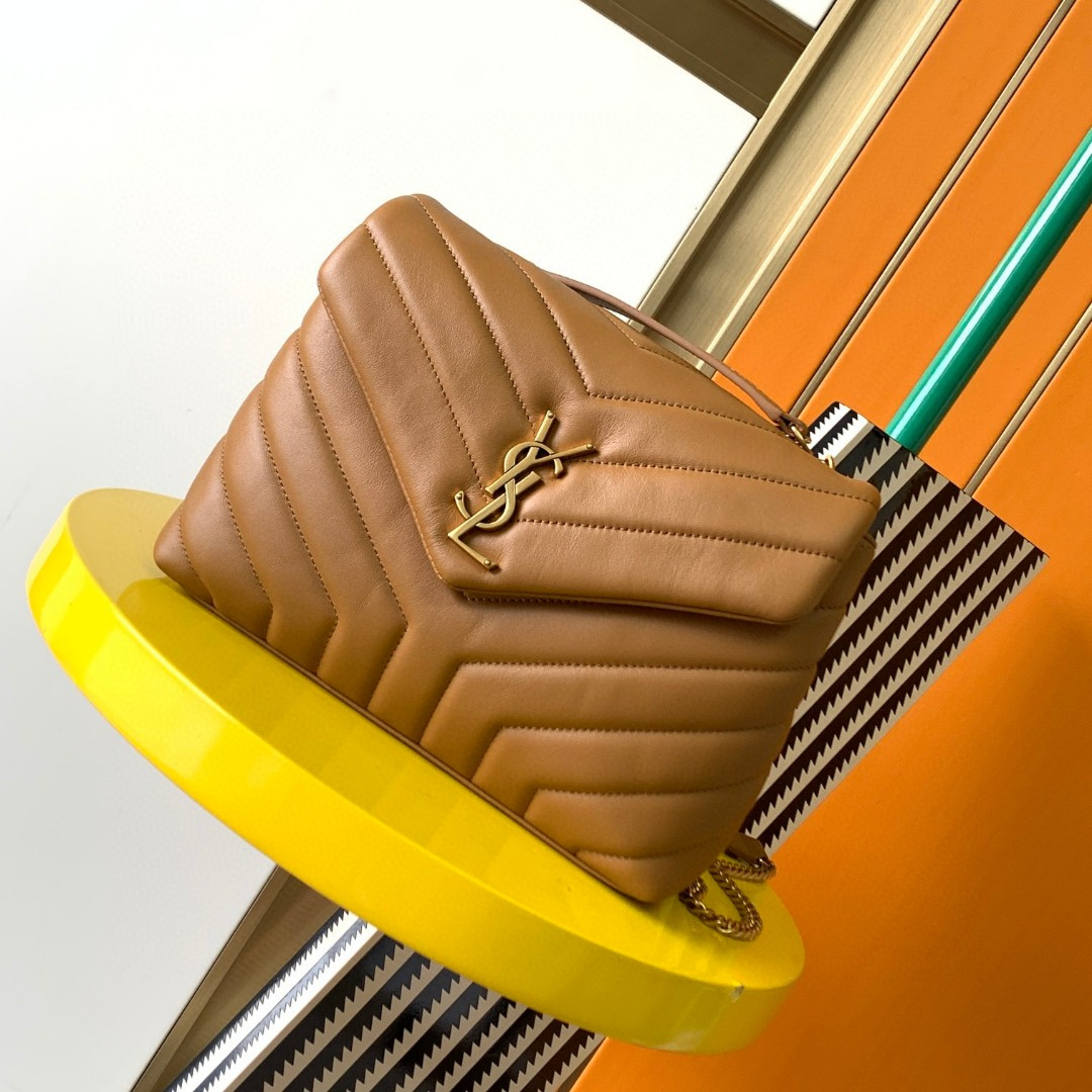 Y*L loulou small in quilted leather brown 9 x 6.1 x 3.3 inches