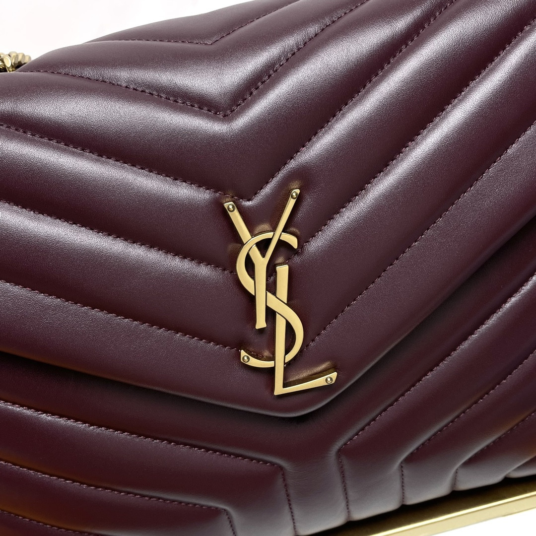 Y*L loulou medium in quilted leather dark red 12.5 x 8.6 x 3.5 inches