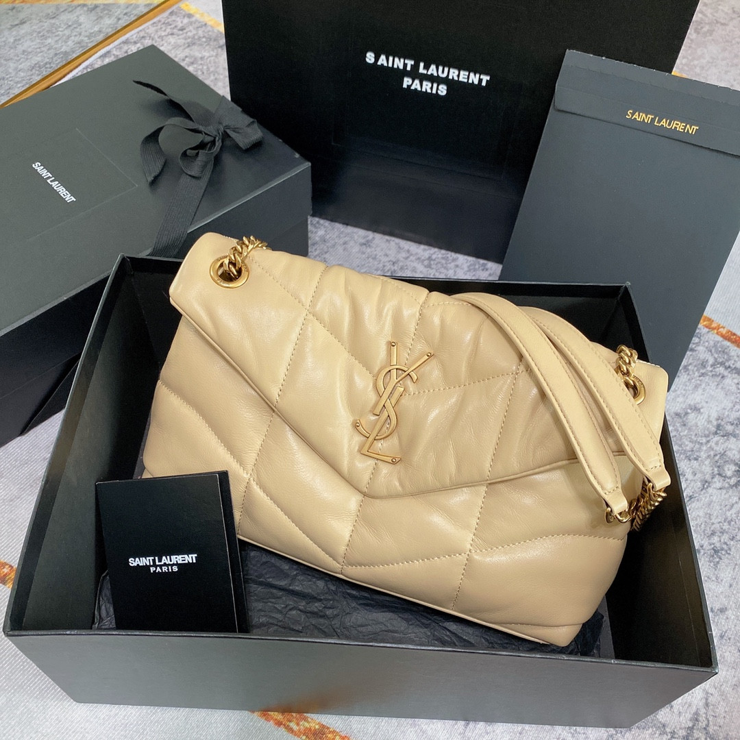 Y*L puffer small in nappa leather beige 11.4 x 6.6 x 4.3 inches