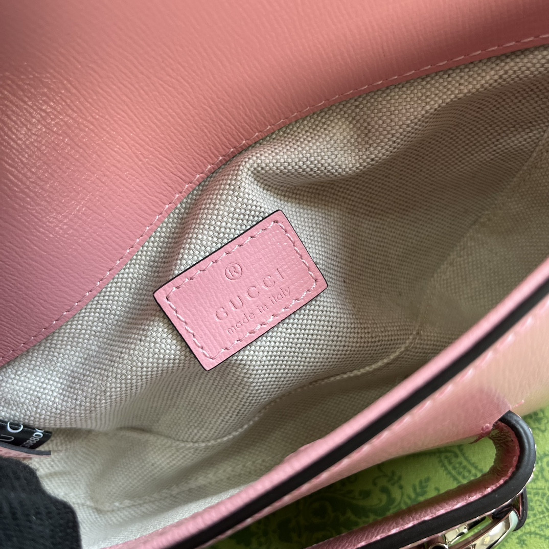 G*u*i horsebit 1955 mini shoulder bag pink 7.7"w x 5-3.1"h x 2.4-1.2"d