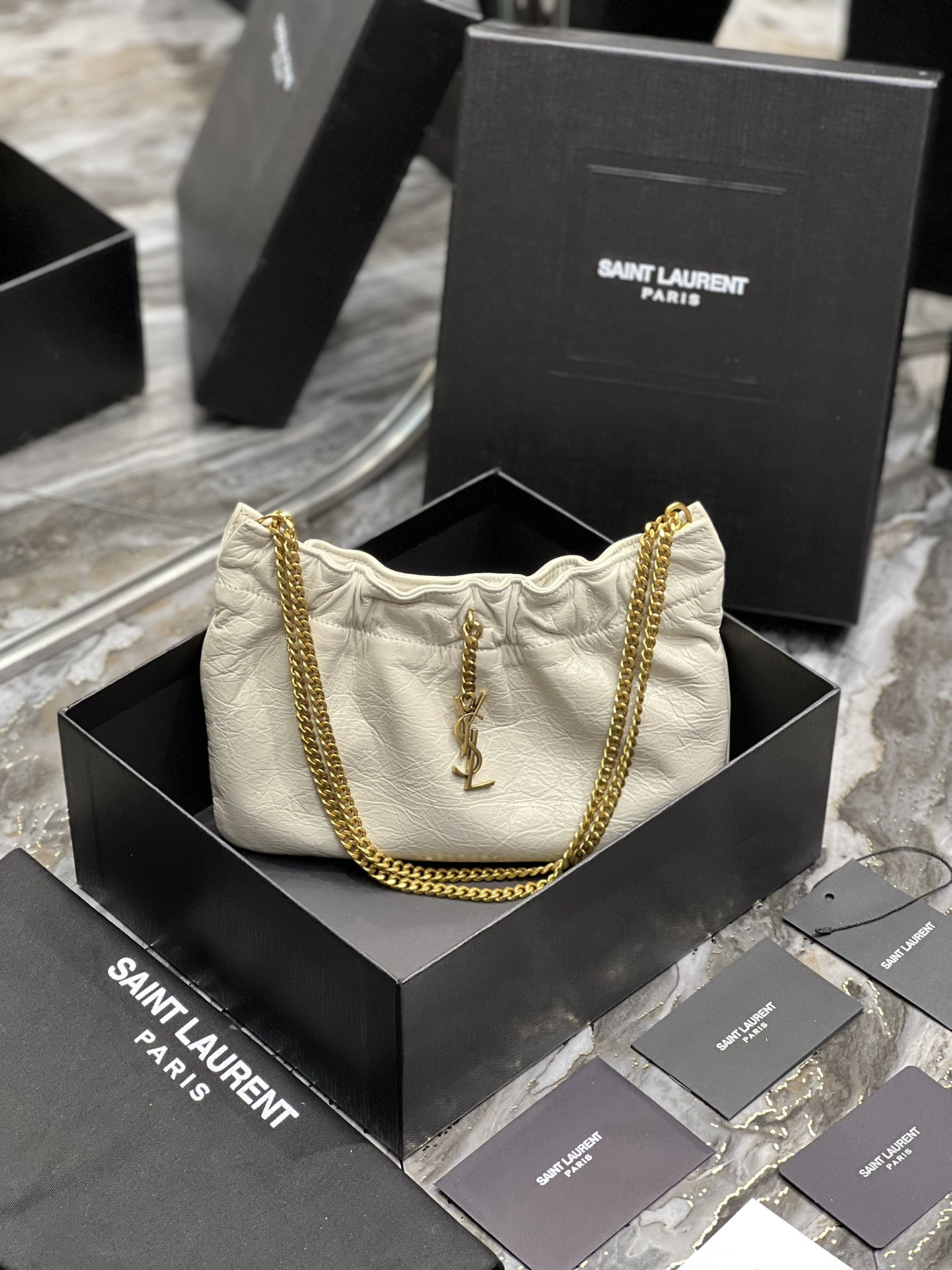 Y*L mini leather shoulder bag white 24x14x4 cm