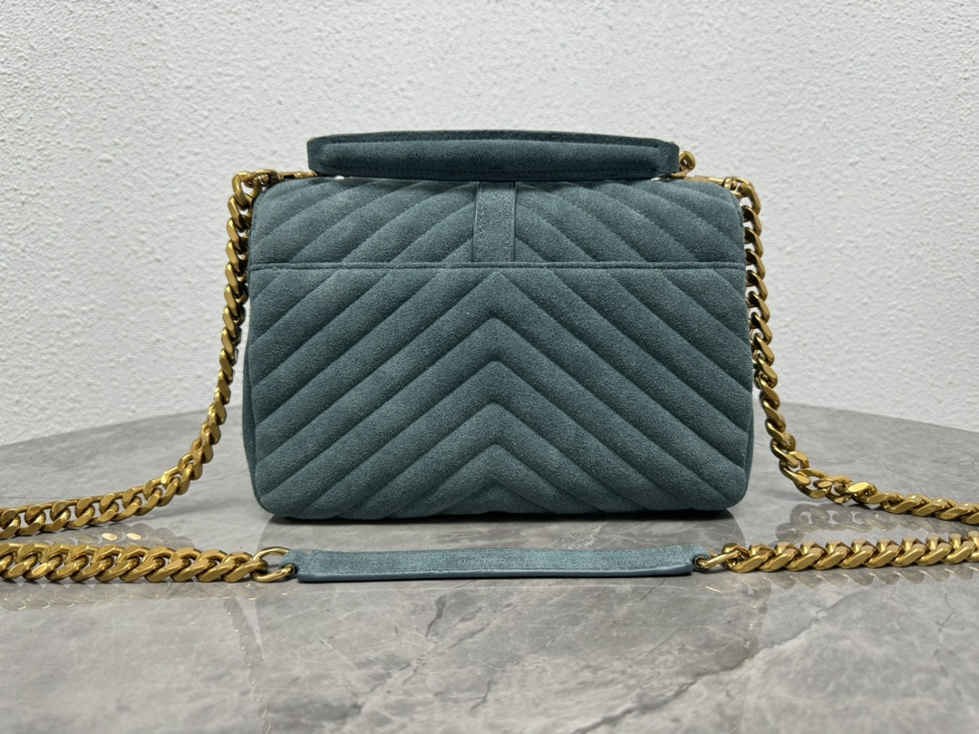 Y*L college medium in quilted suede blue 9.4 x 6.6 x 2.5 inches