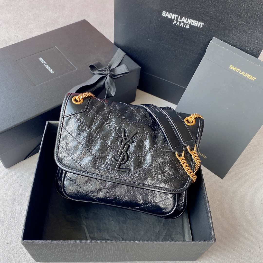 Y*L niki baby in vintage leather noir 8.2 x 6 x 2.9 inches