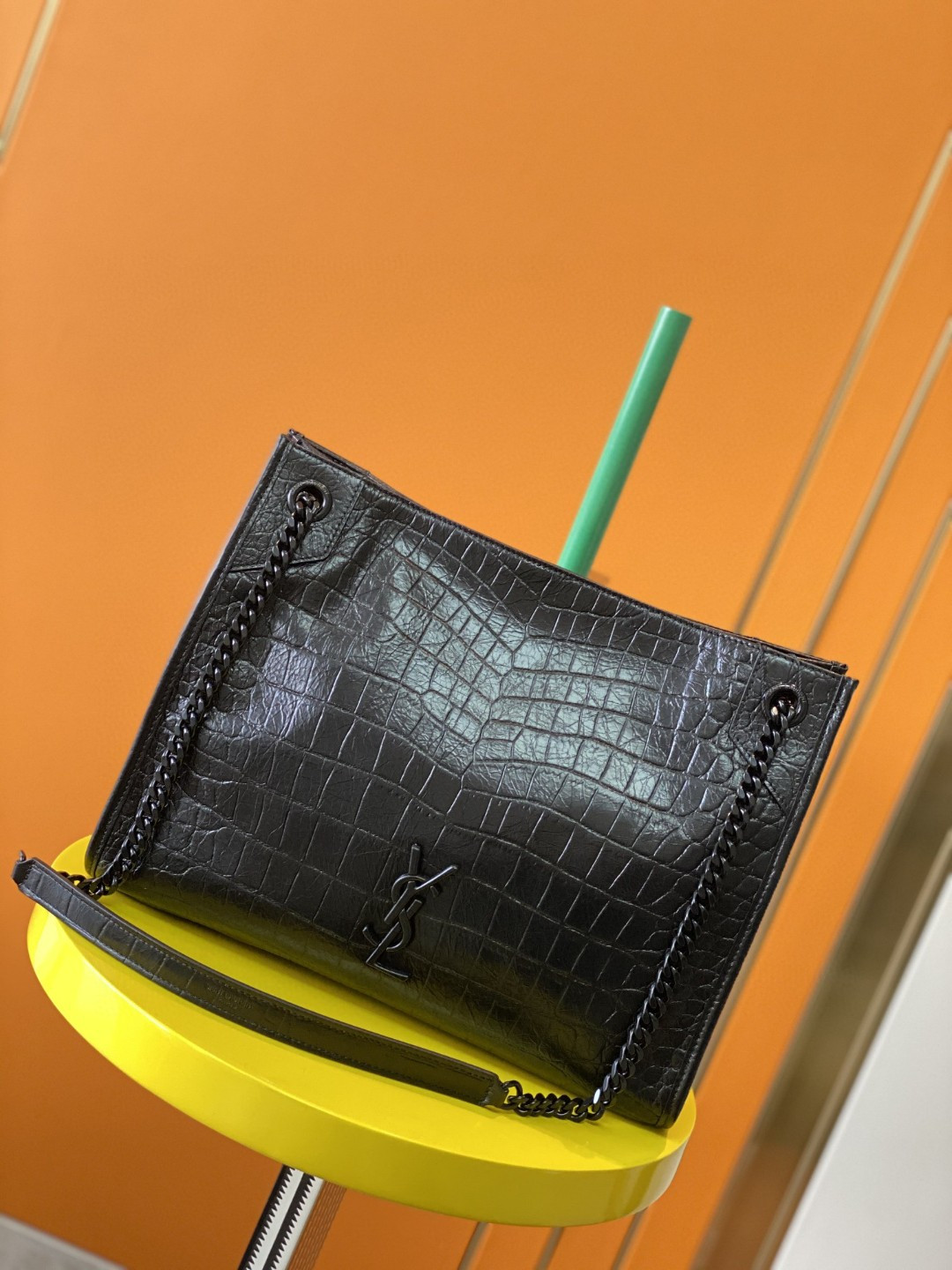 Y*L niki shopping in crocodile-embossed leather 12.9 x 10.6 x 4.5 inches