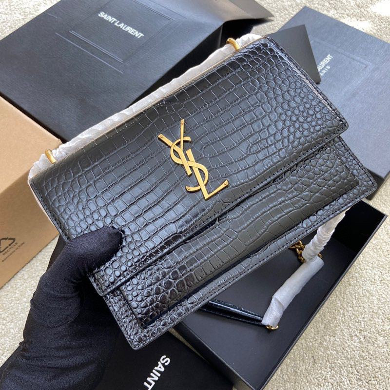 Y*L sunset medium in crocodile-embossed leather black 8 x 6.2 x 2.5 inches