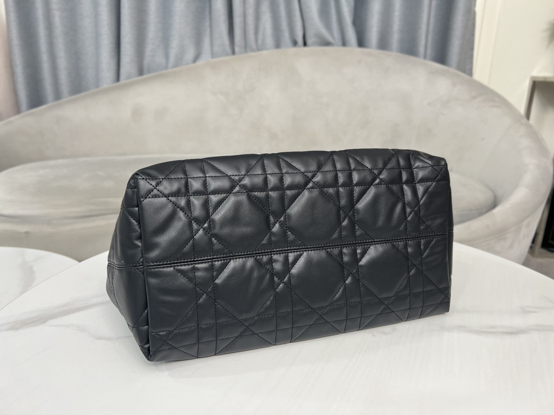 large D*or toujours bag black macrocannage calfskin 14.5 x 10.5 x 8.5 inches