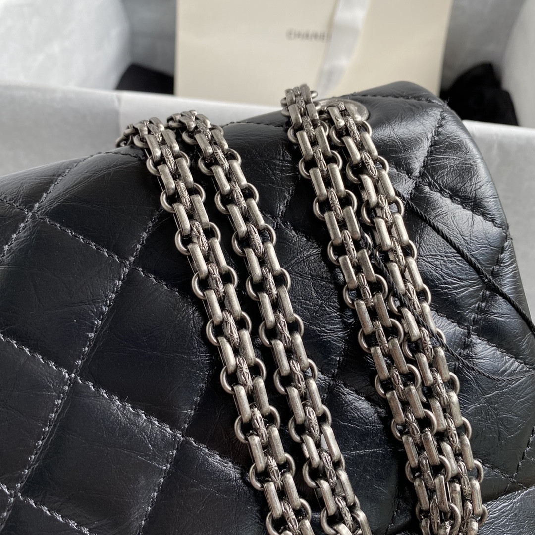 Ch*el large 2.55 handbag black 7.6 × 10.9 × 2.9 in