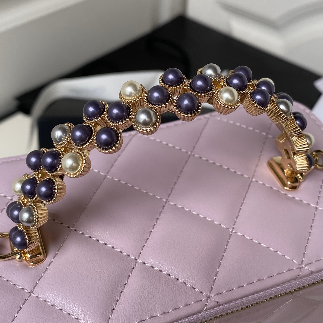 Ch*el 24p chain leather square box shoulder bag purple 16x10x8cm