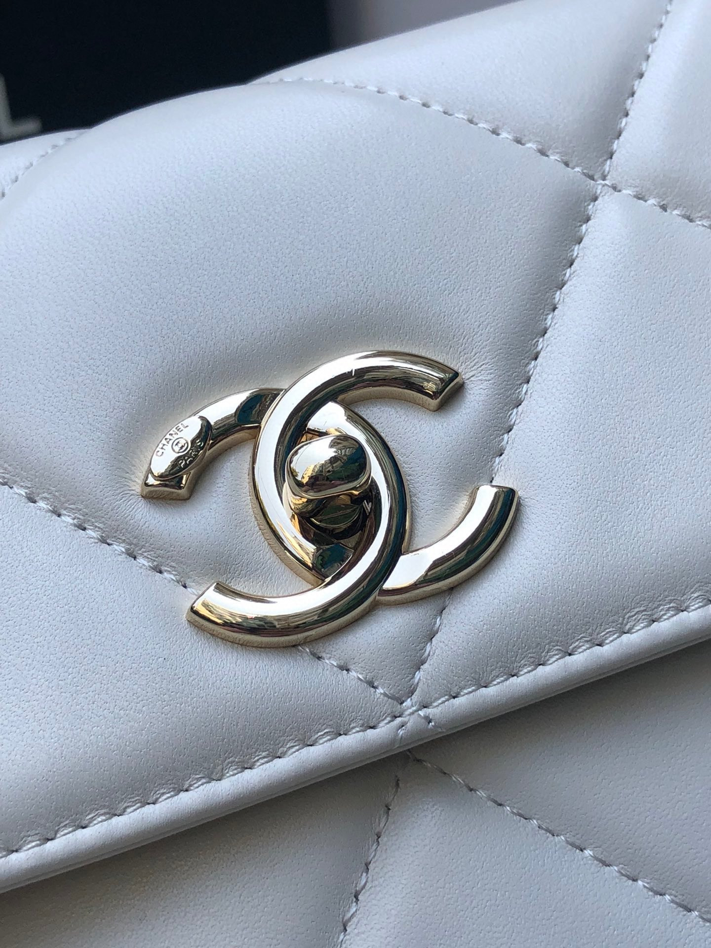 Ch*el flap bag with top handle 6.6 × 9.8 × 4.7 in