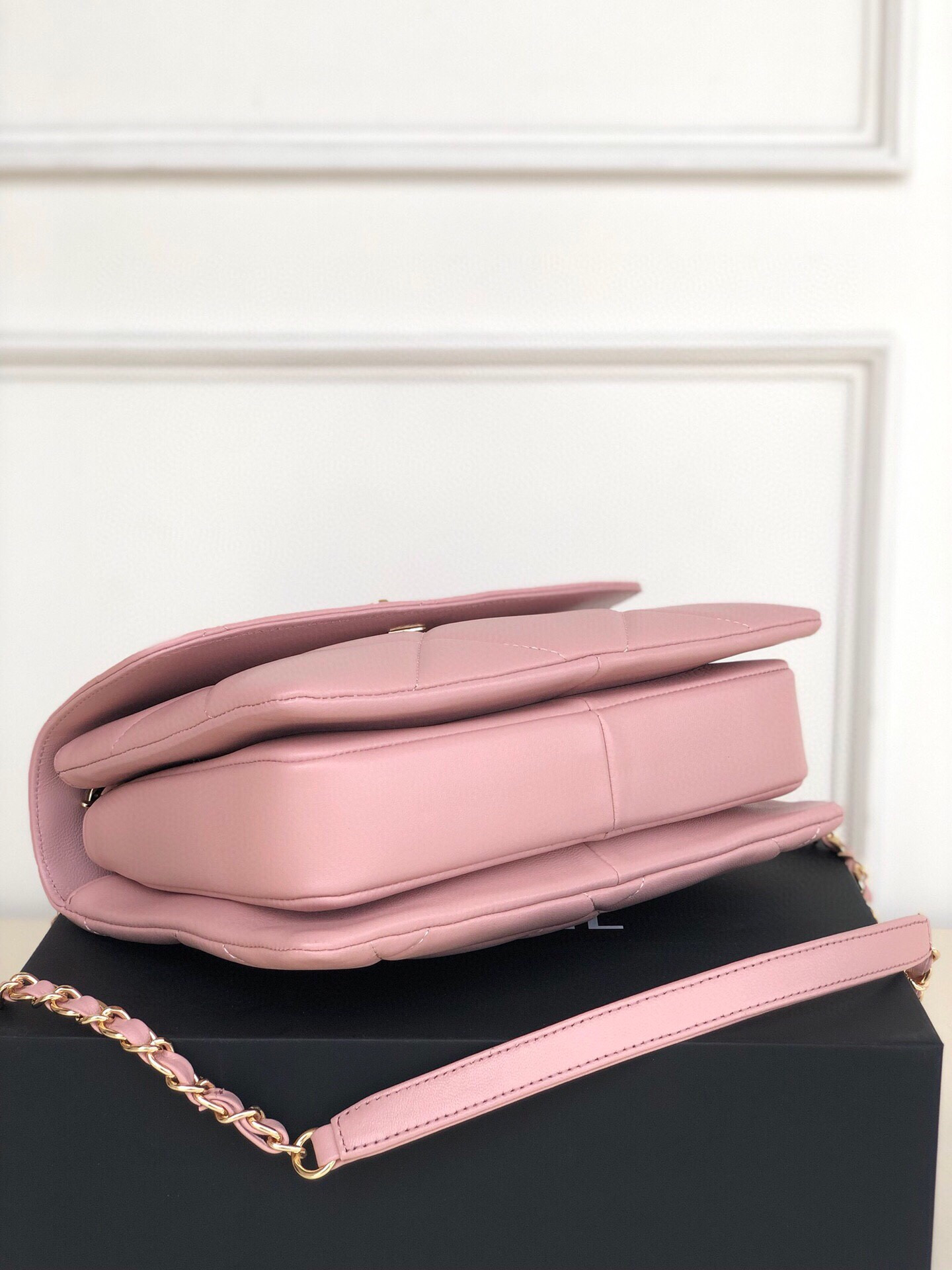 Ch*el flap bag with top handle 6.6 × 9.8 × 4.7 in