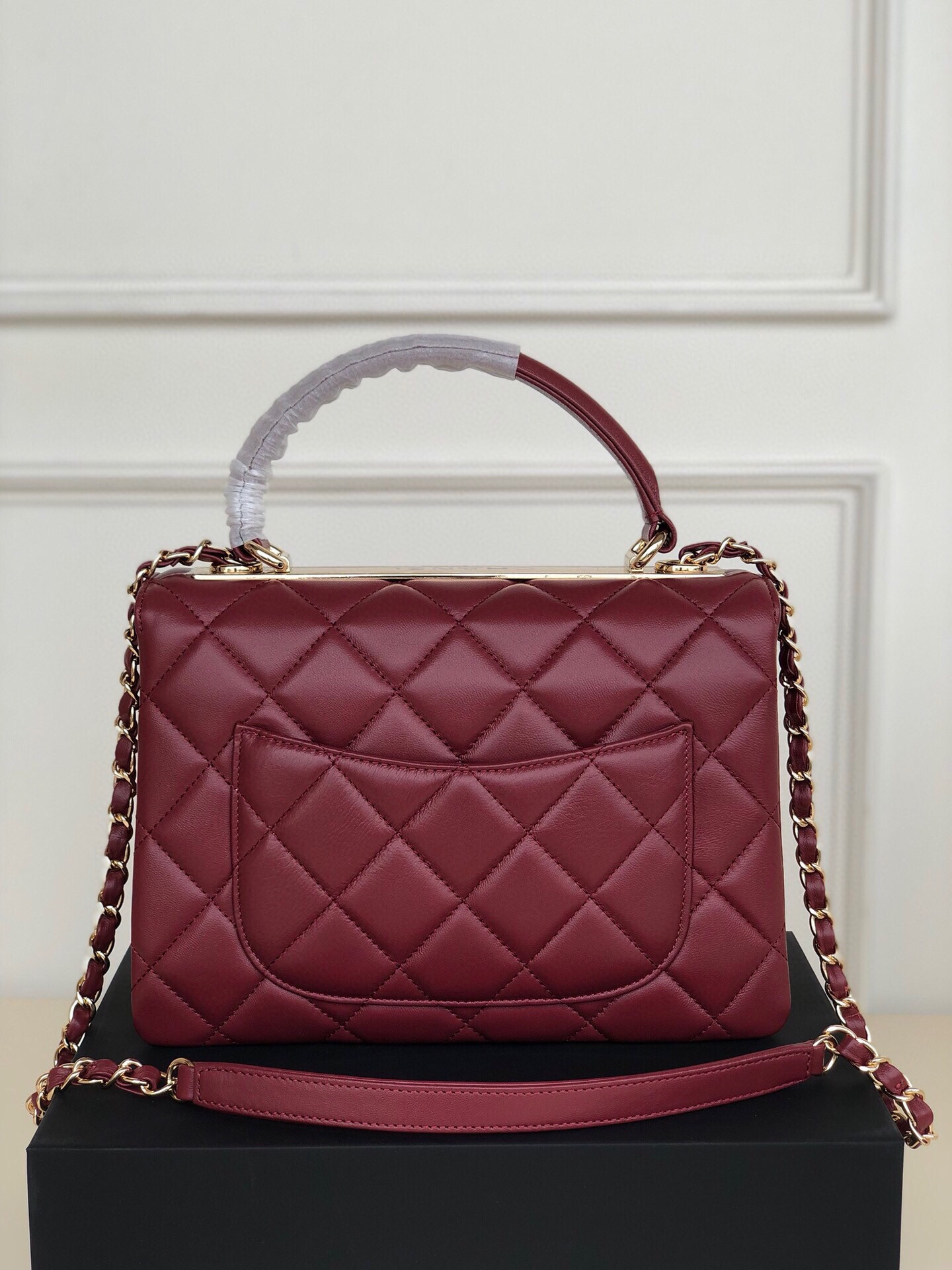 Ch*el flap bag with top handle 6.6 × 9.8 × 4.7 in