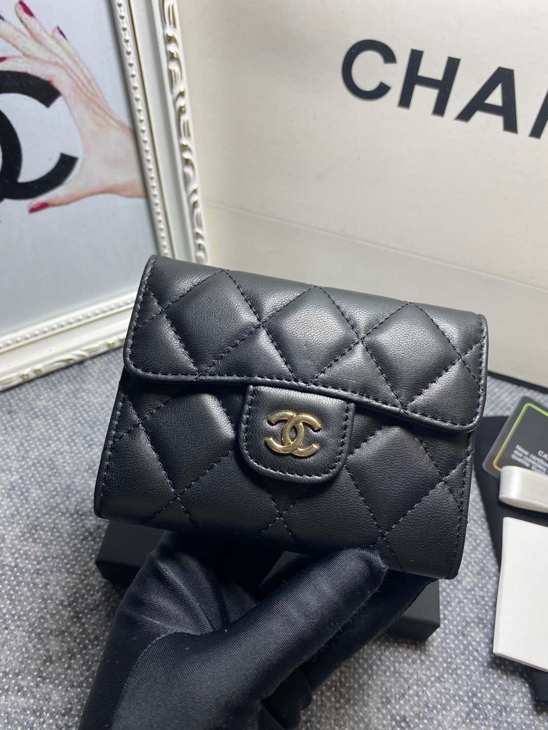 Ch*el flap wallet 12 x 8.5cm