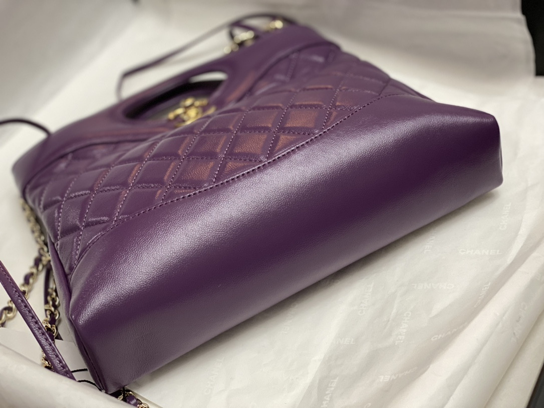 Ch*el mini shopping bag shiny lambskin & gold-tone metal 22x23x5.5cm