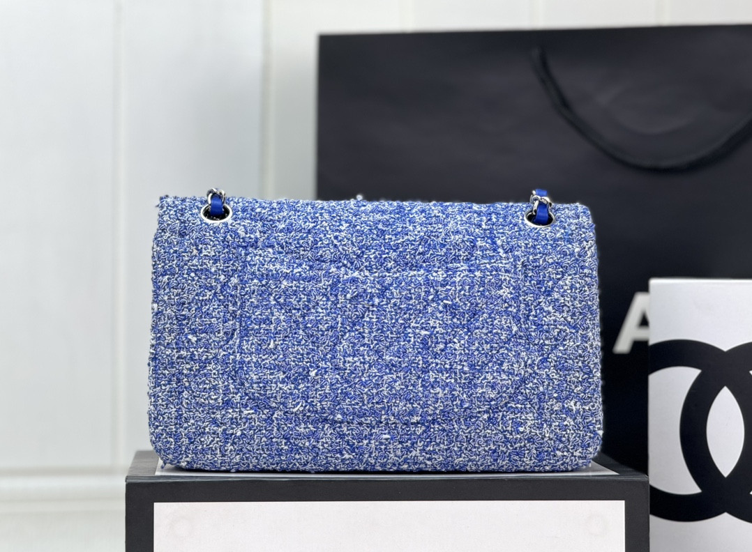 Ch*el classic 11.12 handbag tweed & silver-tone metal 6 × 9.9 × 2.5 in