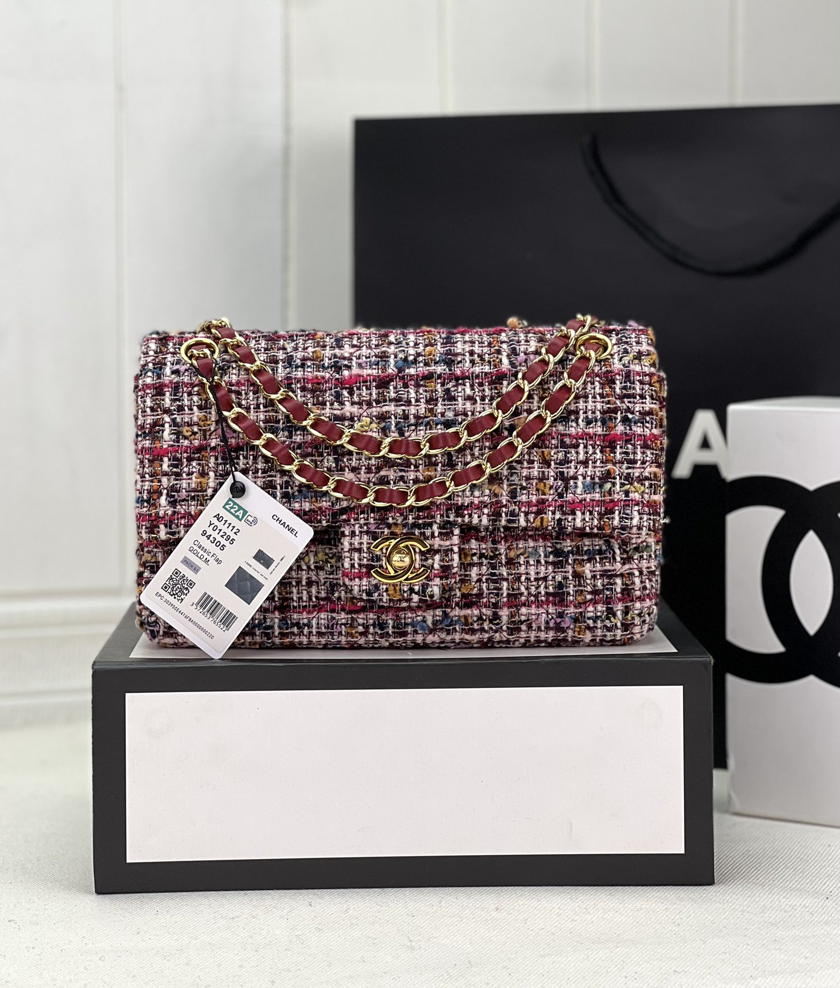 Ch*el classic 11.12 handbag tweed & gold-tone metal   6 × 9.9 × 2.5 in