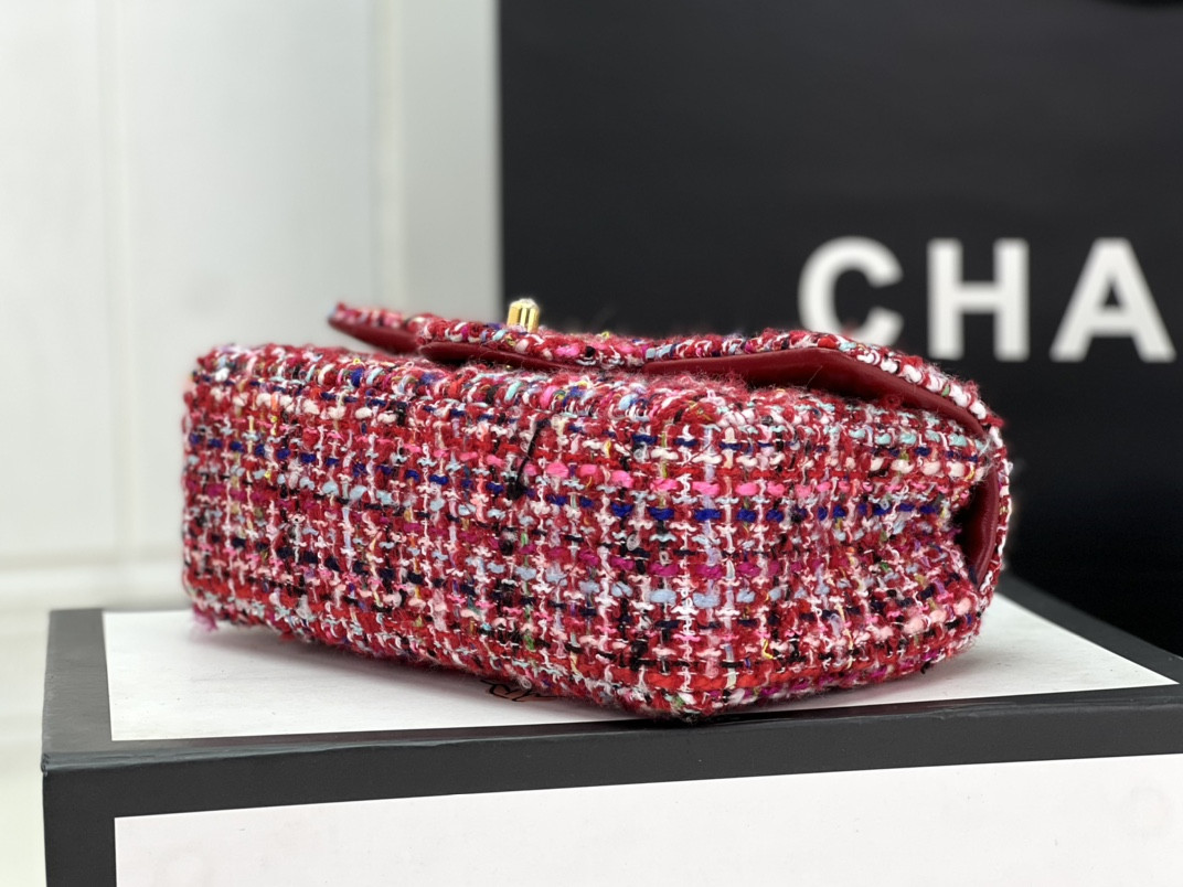 Ch*el mini classic 11.12 handbag tweed & gold-tone metal 4.7 × 7.8 × 2.3 in