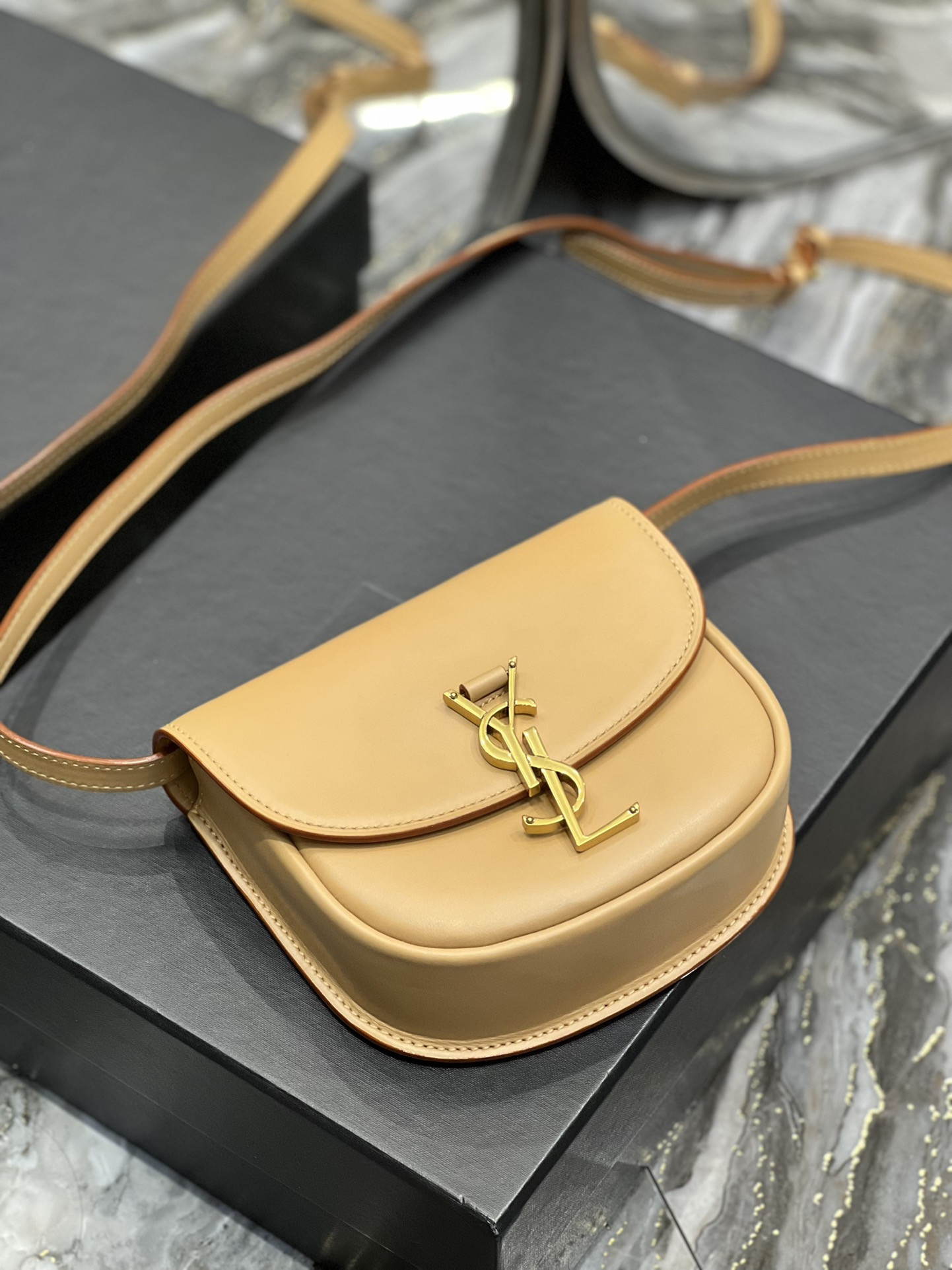 Y*L kaia small satchel in smooth leather 7.2 x 6.1 x 2.1 inches