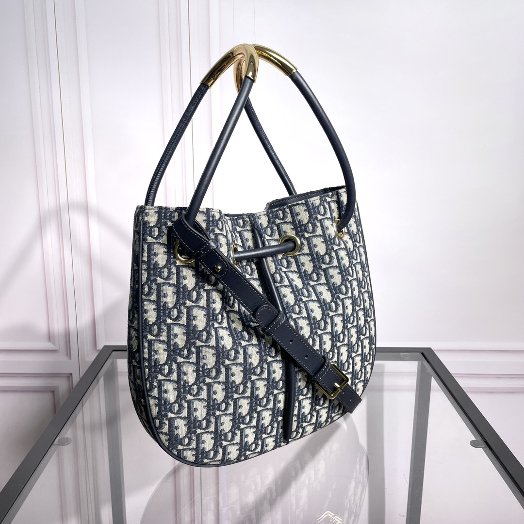 medium D*or nolita bag blue D*or oblique jacquard 10.5 x 10 x 2 inches