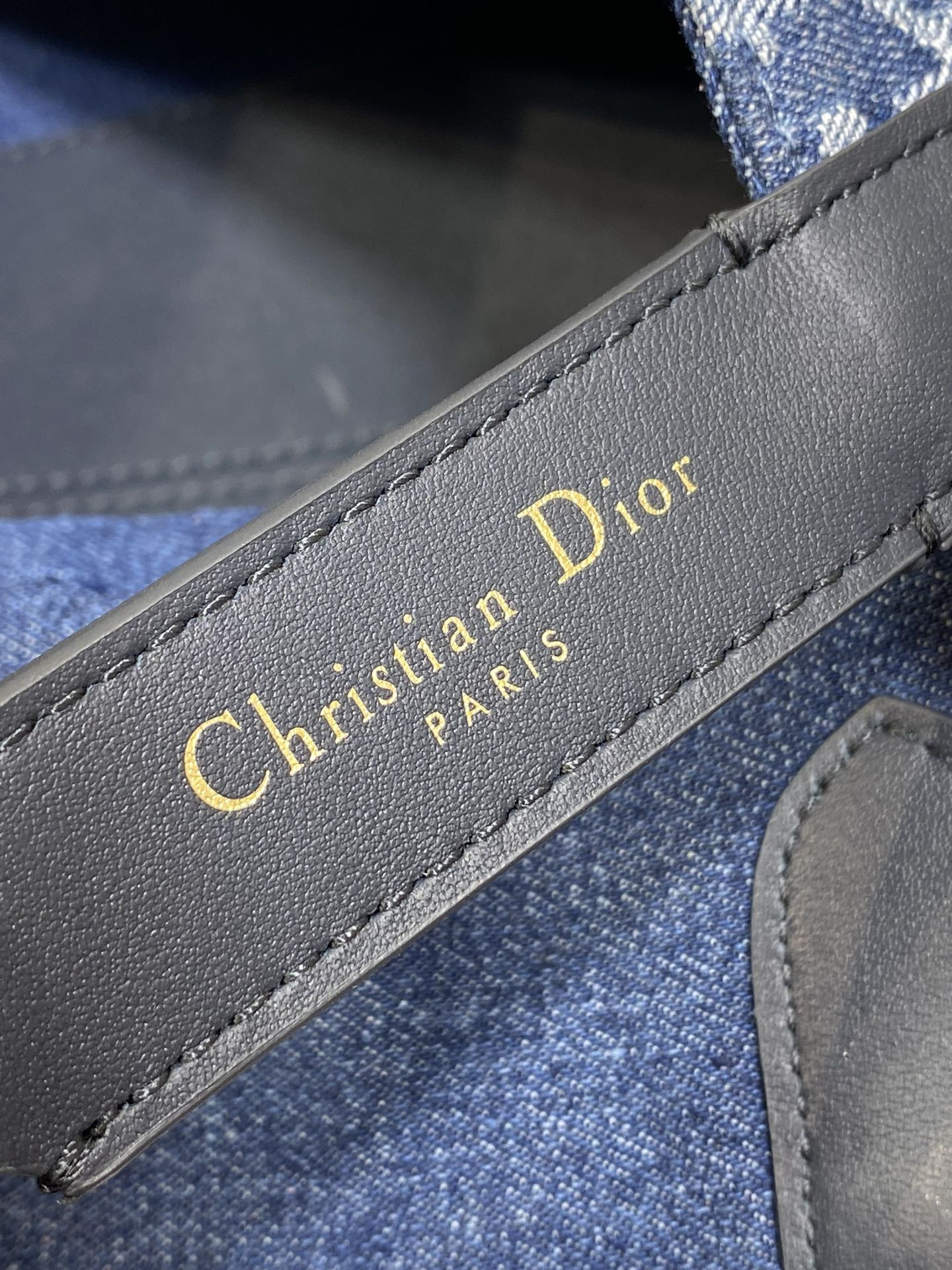 small D*or toujours bag  blue denim D*or oblique jacquard 23 x15 x15cm